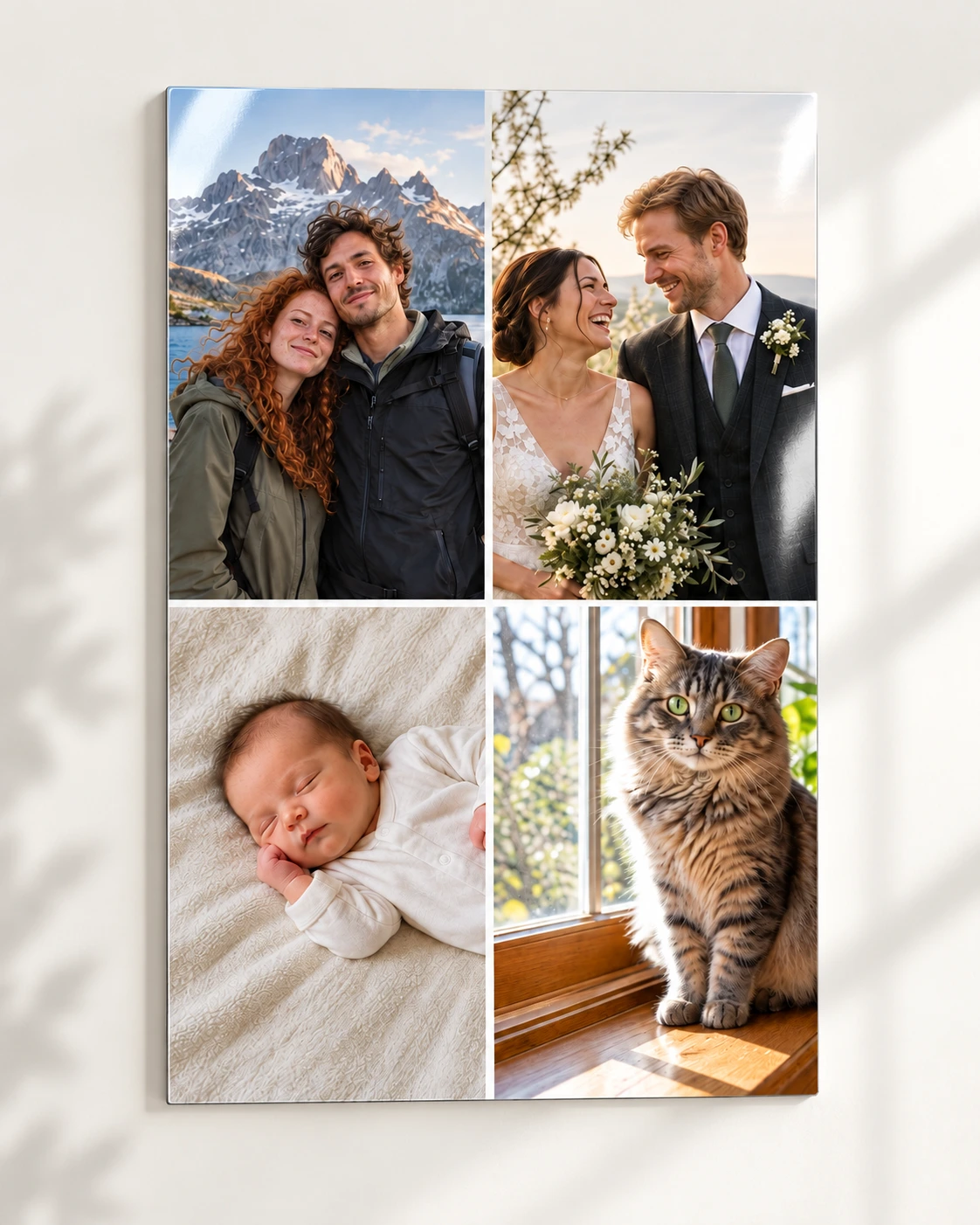Čtyři velké fotografie na lesklém kovovém obrazu
